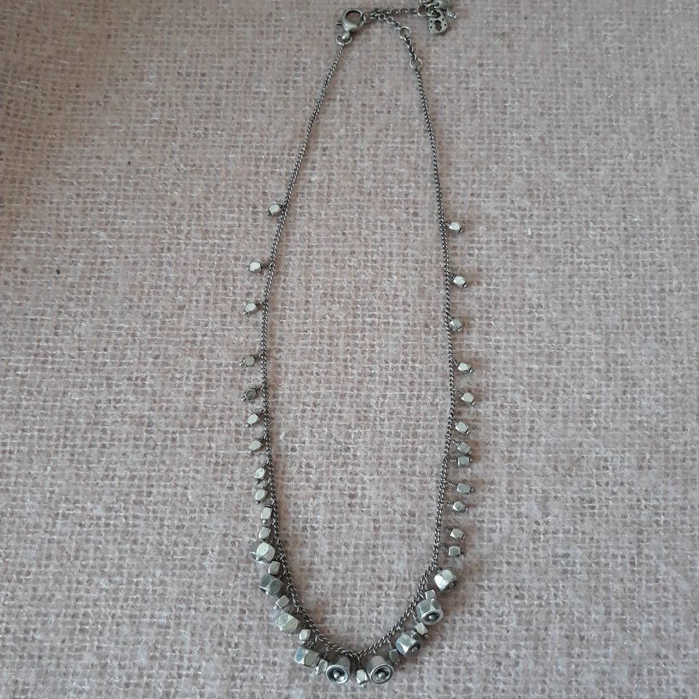 Fossil Necklace--Silver Tone Chain with Dangling Beads